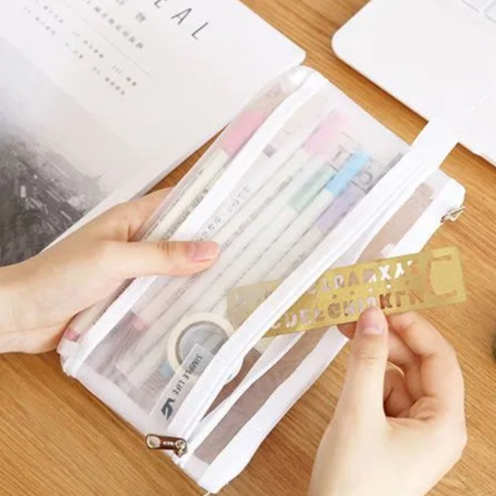 Mesh Pencil Case with Two Compartments